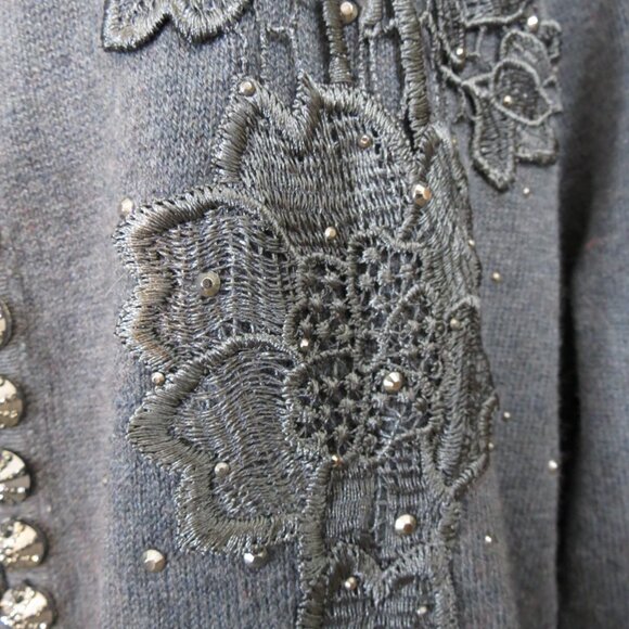 NWT Lauren Michelle Grey Cardigan Sweater Embroidered Bling Wool Blend XL - Picture 5 of 11